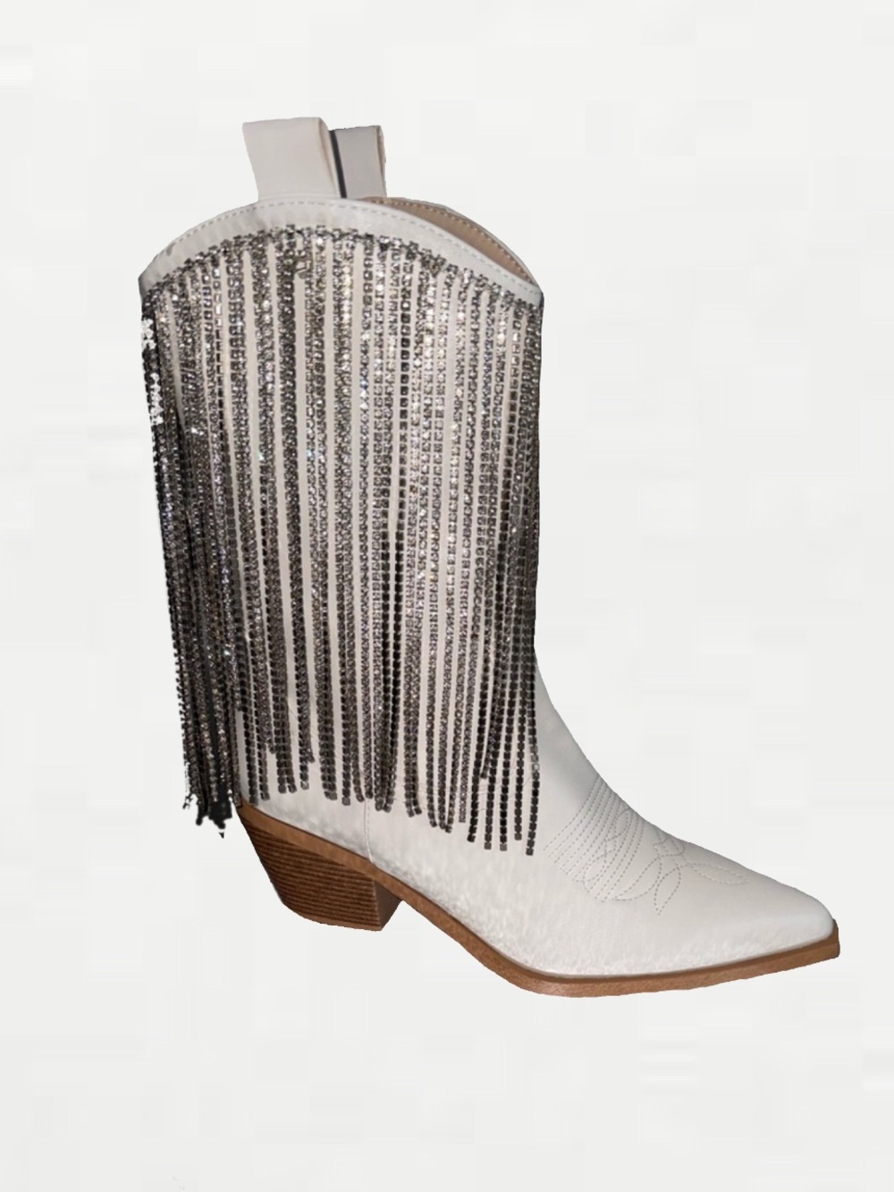 NEW IN BOX Azalea Wang White Sequin Fringe Western Boot